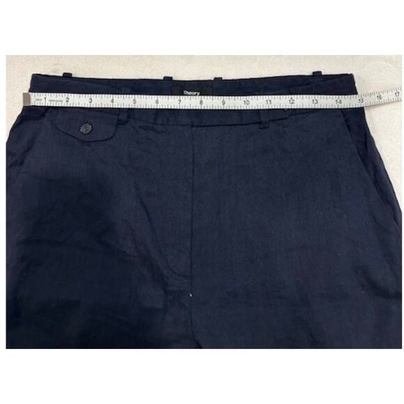 THEORY Navy Blue Wideleg Flare Linen Viscose Blend Cropped Pants Women's Size 6 - Picture 5 of 15